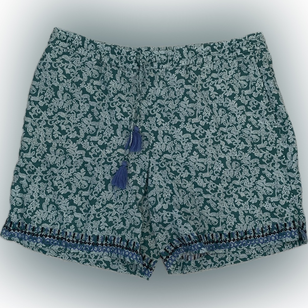 J. Jill Love Linen Floral Green Blue Embroidered Women Size L 100% Linen